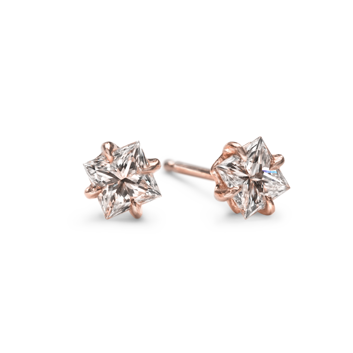 14K Rose Gold Round Princess Studs