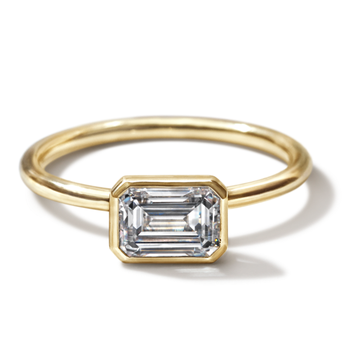 18K Yellow Gold Emerald Bezel Engagement Ring