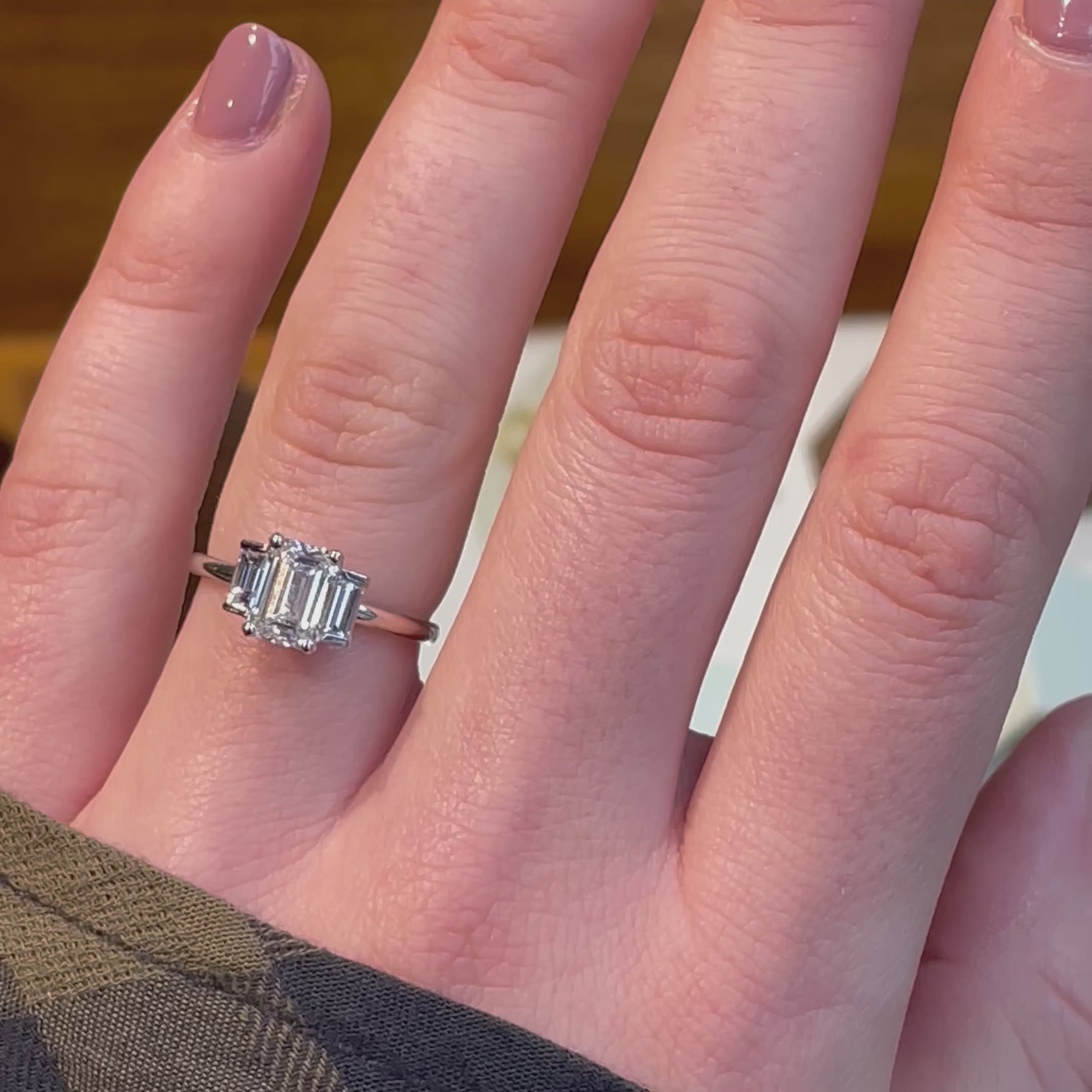 Trinity Emerald + Baguette Diamond Ring