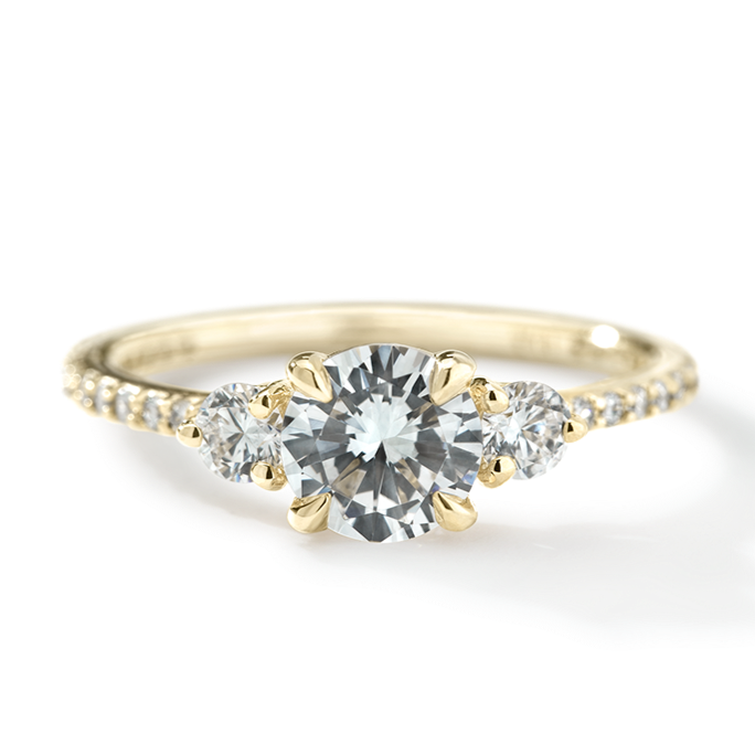 ILA 3 Stone Diamond Pave Engagement Ring 18K Yellow Gold