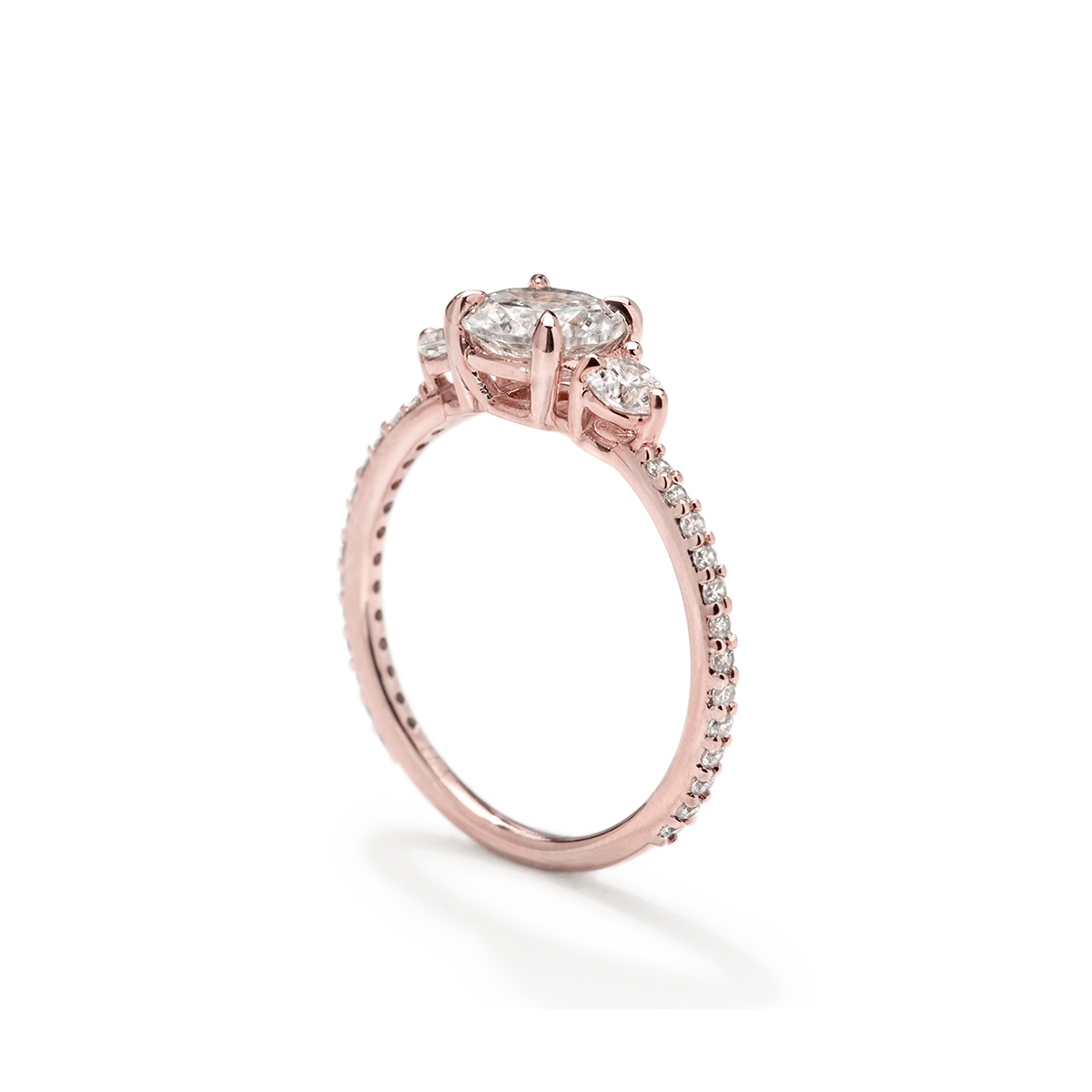 18K Rose Gold ILA 3 Stone Diamond Pave Engagement Ring