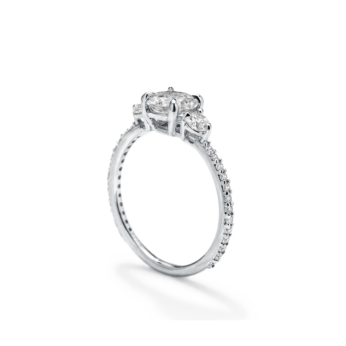 18K White Gold Platinum ILA 3 Stone Diamond Pave Engagement Ring