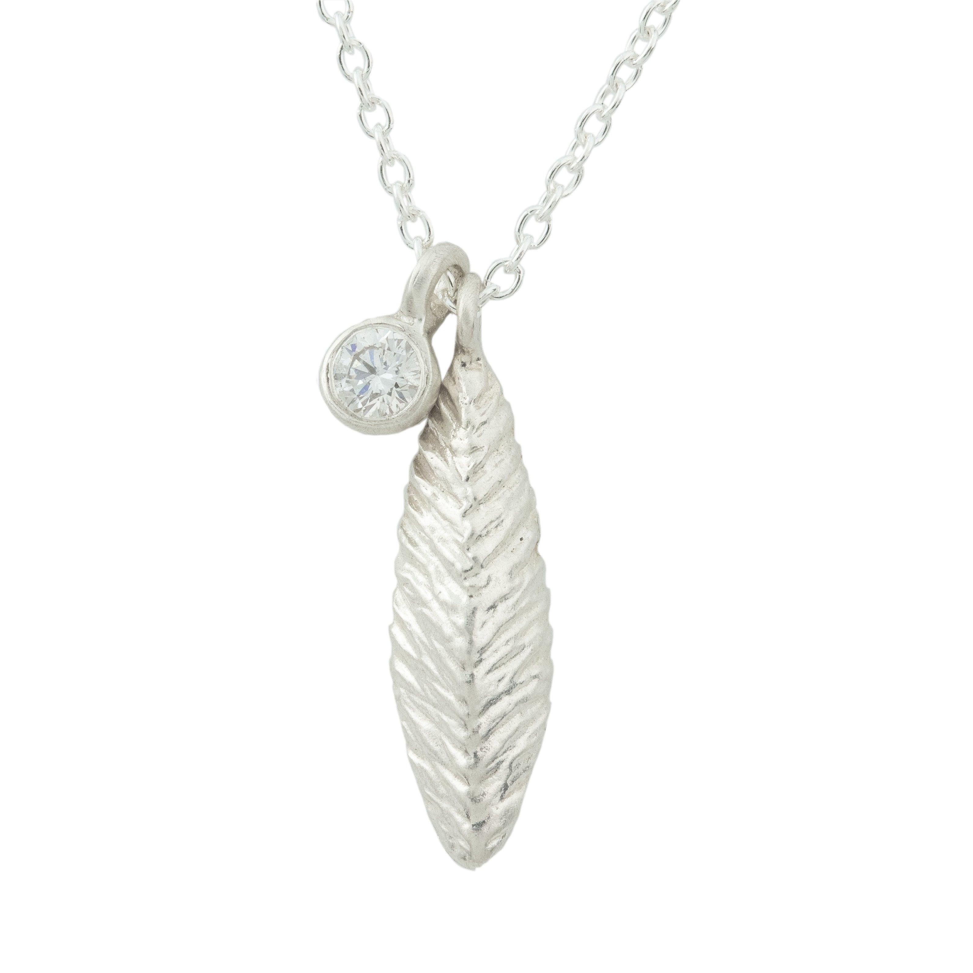 Leaf and Diamond Charm Necklace-Branch
