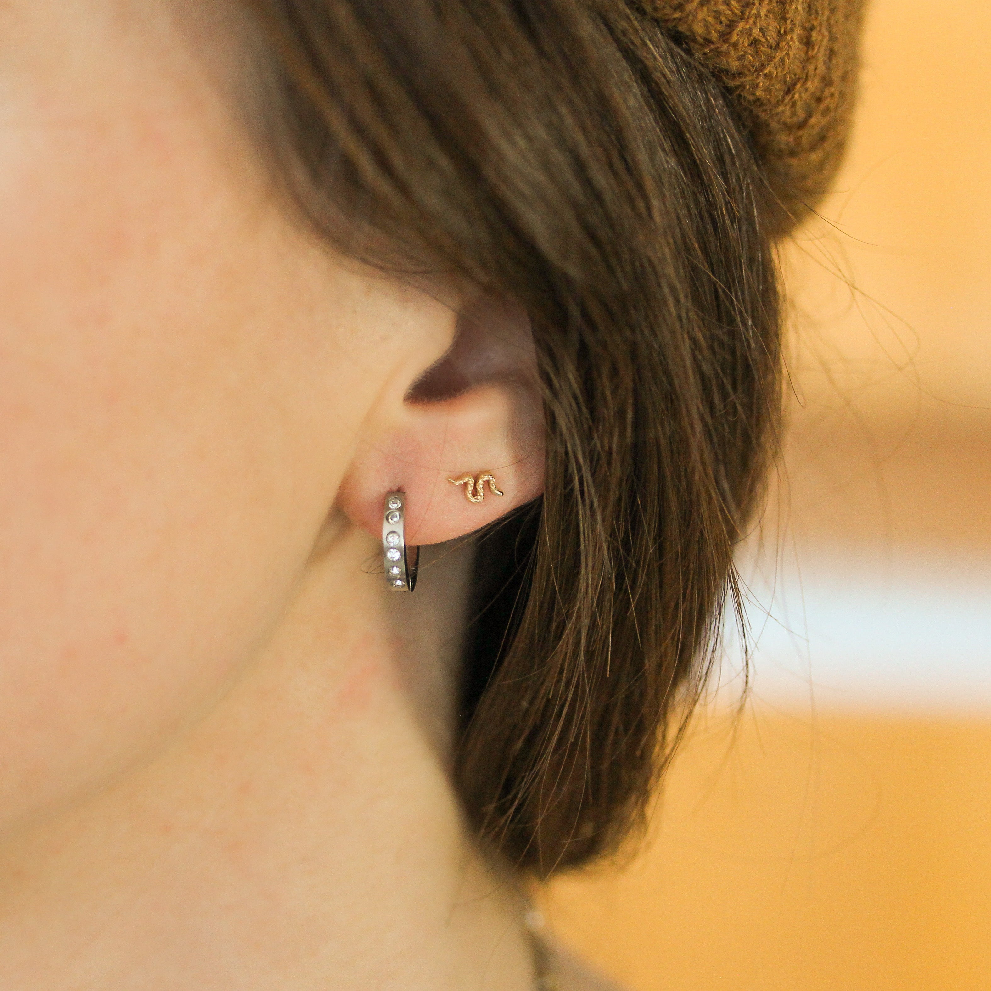 Stainless Steel Squared Huggie Hoops-Chemistry Jewelry